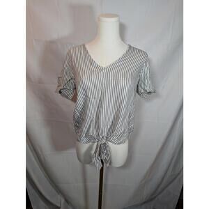 EUC Madewell Navy/White Striped V-NeckTie-Front Top Women's XXS